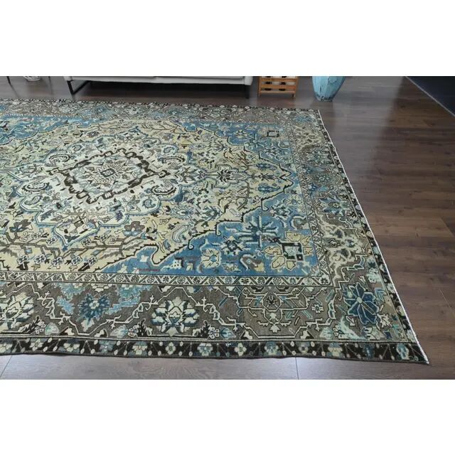 1960s Vintage Persian Handmade Wool Cotton Brown Area Rug 278x354