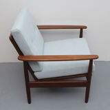 1960s teak armchair new cushions in grey-blue