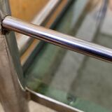 Large vintage rolling trolley in chrome and smoked glass - 1970