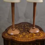 Pair of Scandinavian design bedside lamps in turned wood elec ok 52x15