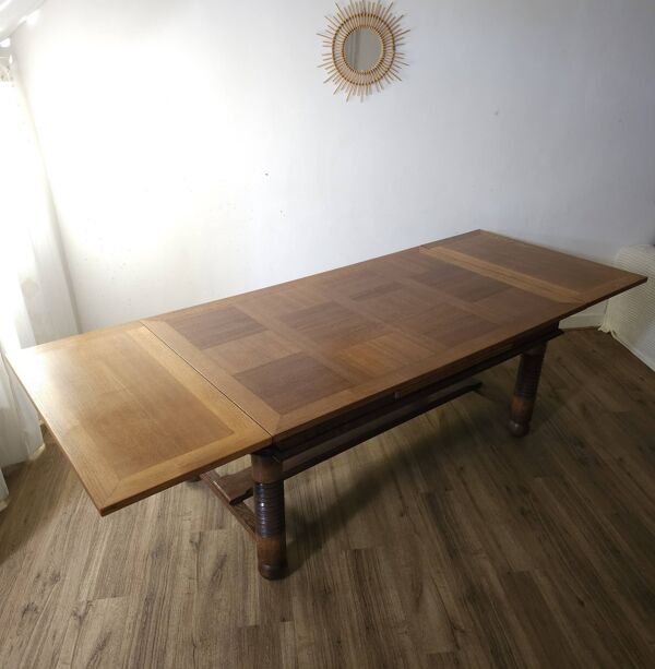 Table de salle à manger en chêne, DLG Charles Charles Dudouyt,  1950s