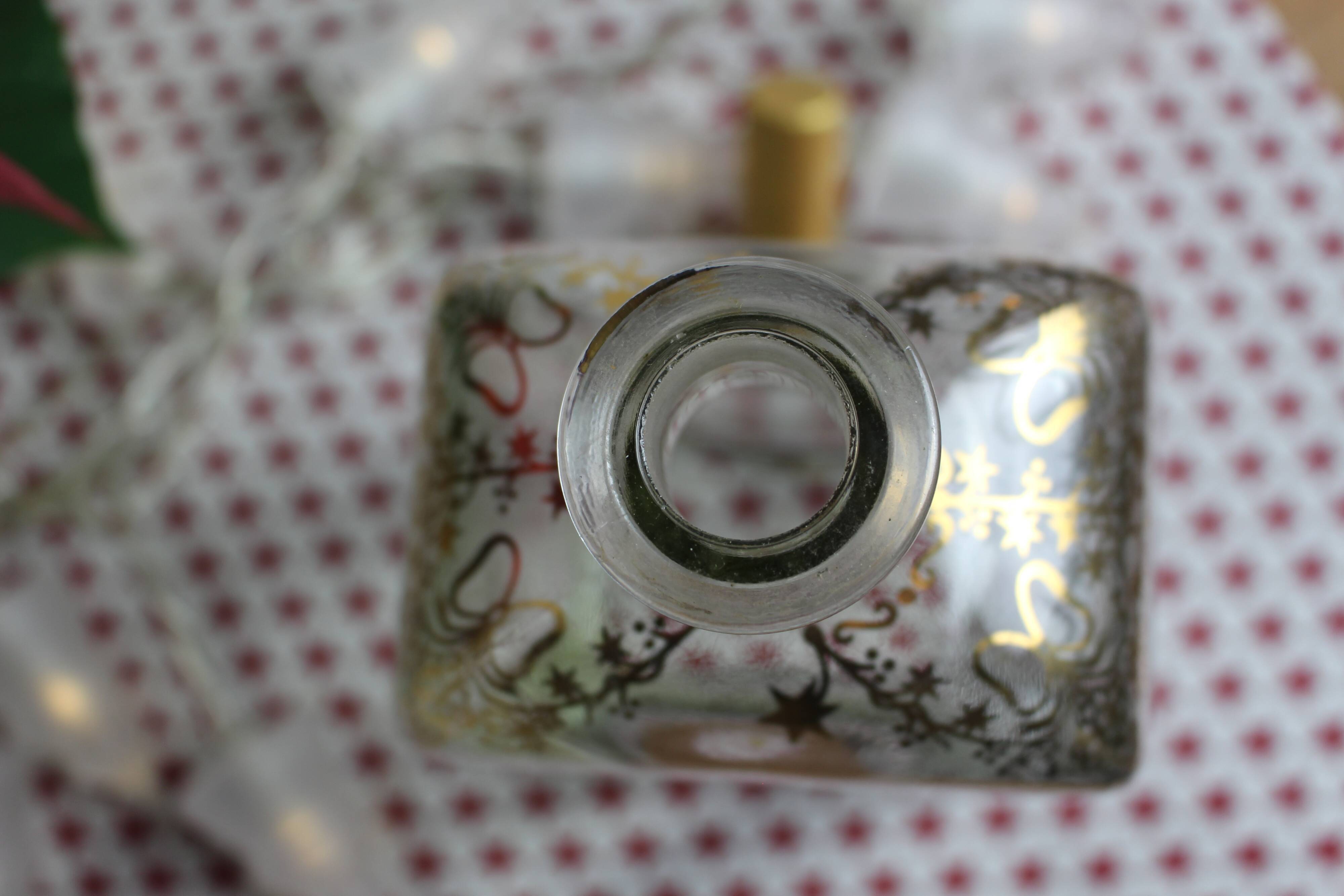 Decorated rectangular glass carafe
