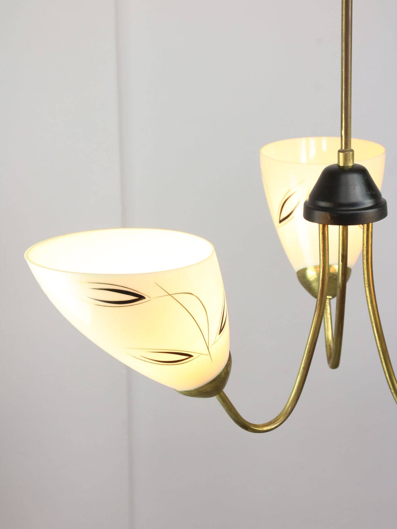 Italian Art Deco Chandelier in Brass and Yellow Glass, 1940s