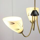 Italian Art Deco Chandelier in Brass and Yellow Glass, 1940s