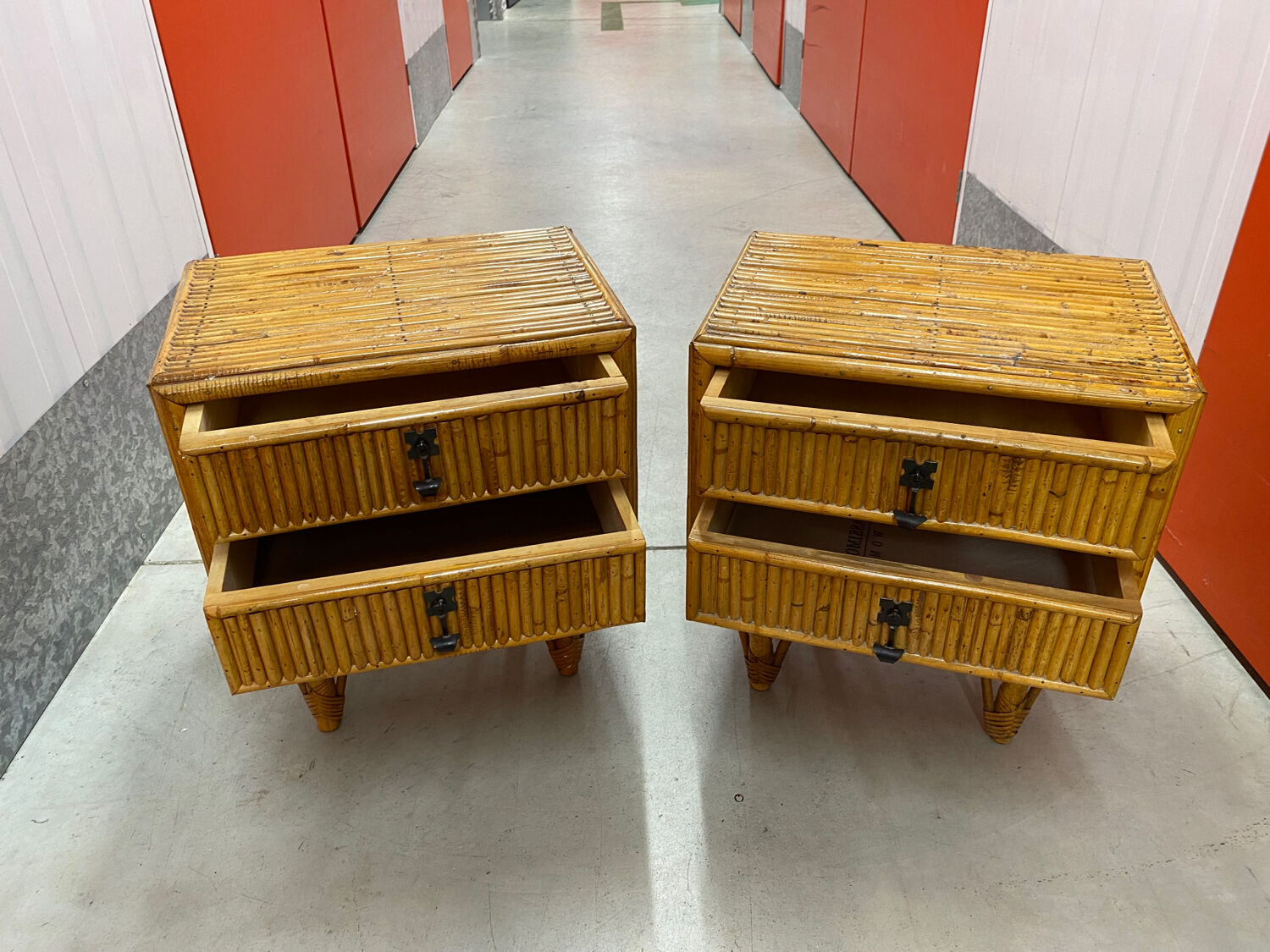 Pair of bamboo bedside tables