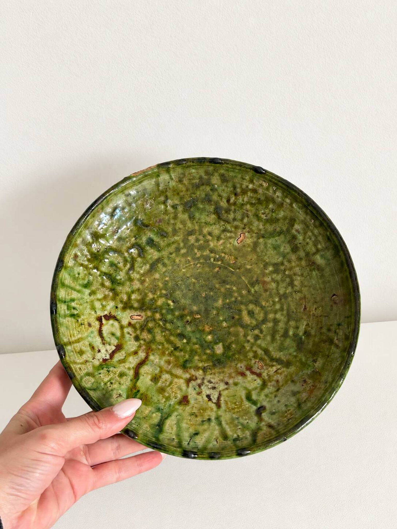Coupe, vide-poche Tamegroute ancienne en céramique vernissée verte