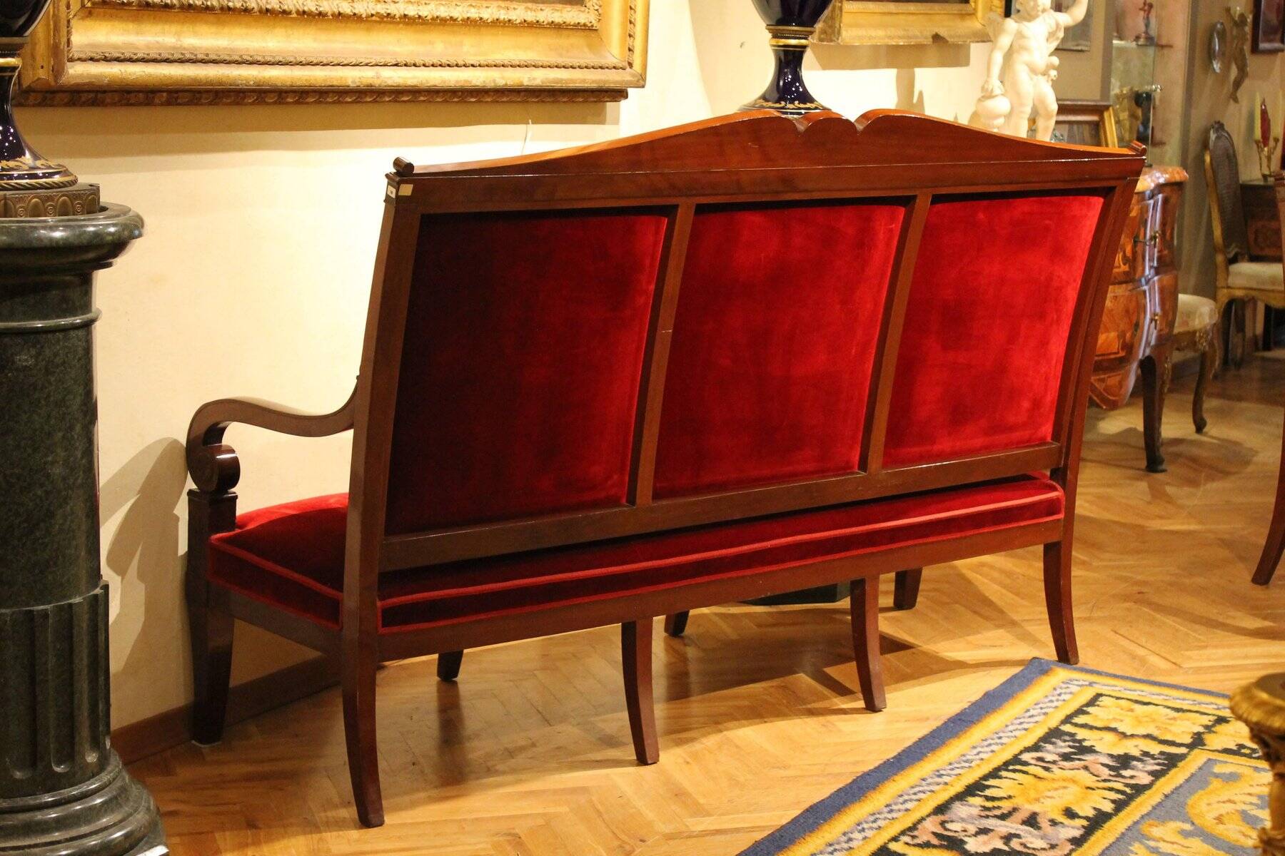18th Century French Hand Carved Mahogany Upholstered Sofa in the style of George Jacob