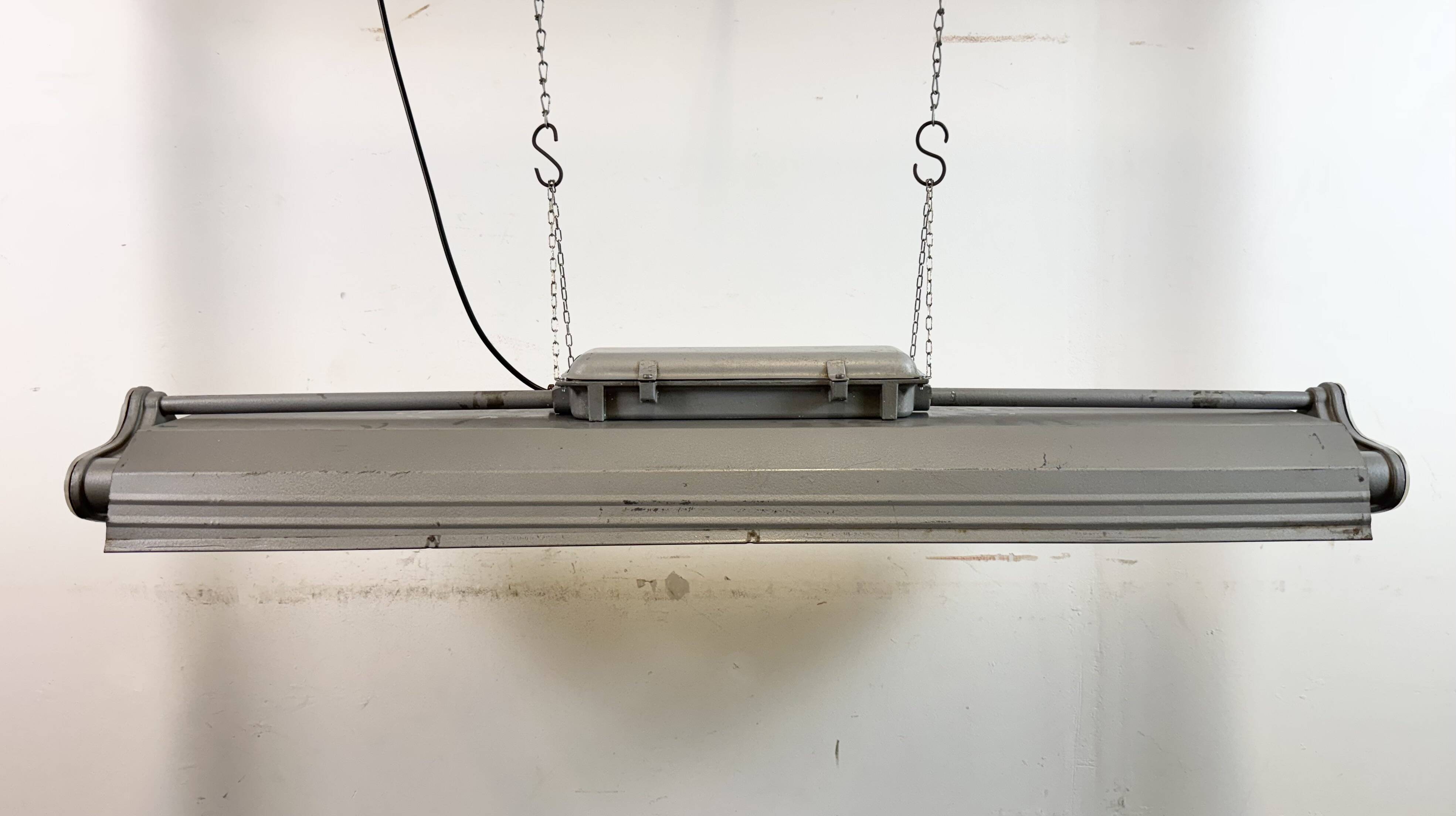 Grey Industrial Hanging Tube Light from Polam Gdansk, 1970s