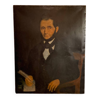 Tableau ancien, portrait de Louis Vallez (1807-1857) ,XIX siècle