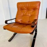 Vintage mid century scandinavian (oddvin rykken) cognac leather chair 1960s