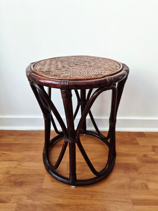 Tabouret/Sellette en rotin et cannage vintage - Années '60/'70