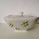Lunéville soup tureen with yellow and green geometric pattern