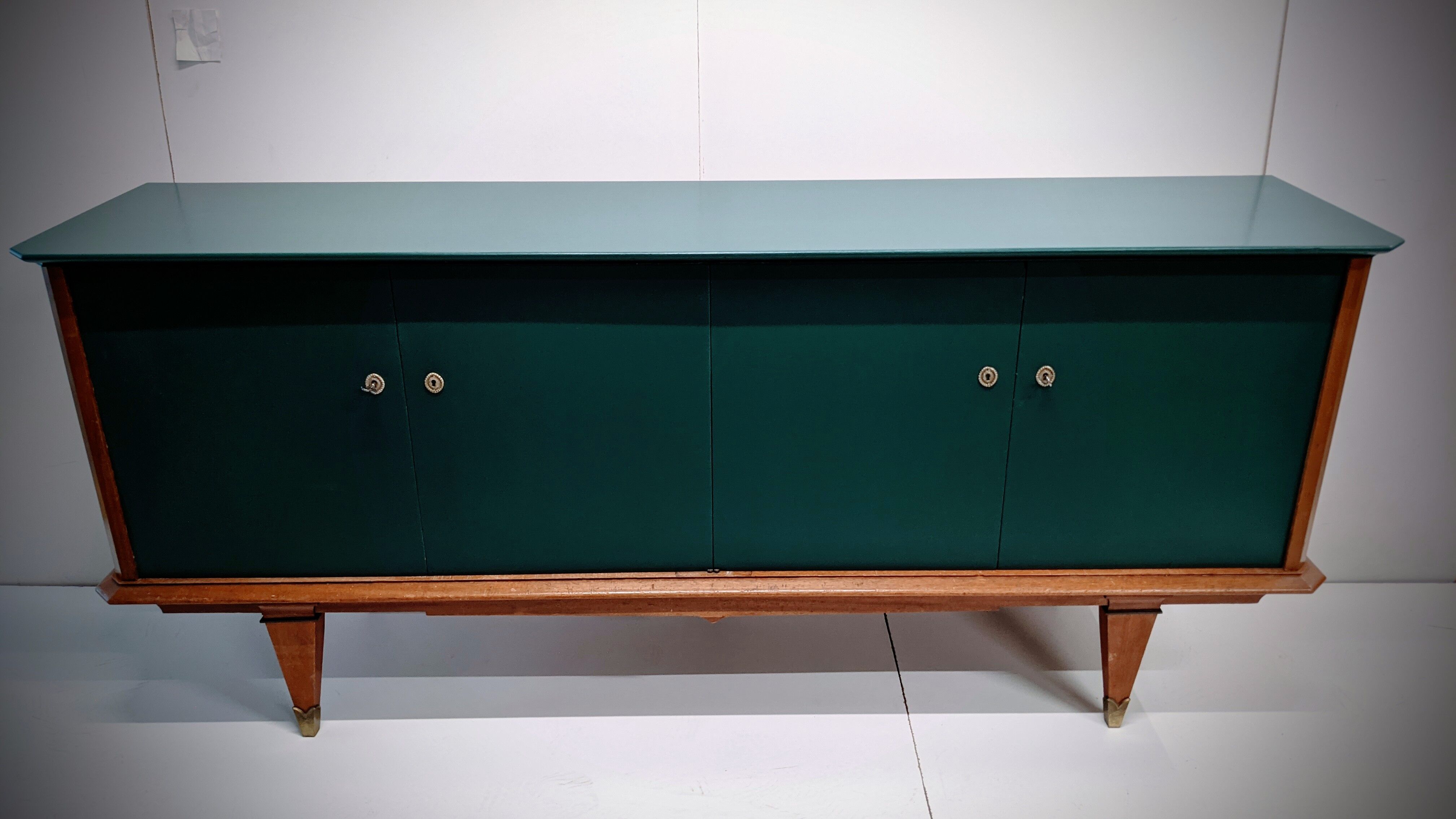 Vintage wooden low sideboard, compass feet