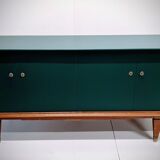 Vintage wooden low sideboard, compass feet