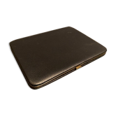 Porte-cartes en cuir noir intérieur rouge nécessaire à courrier de voyage 1950