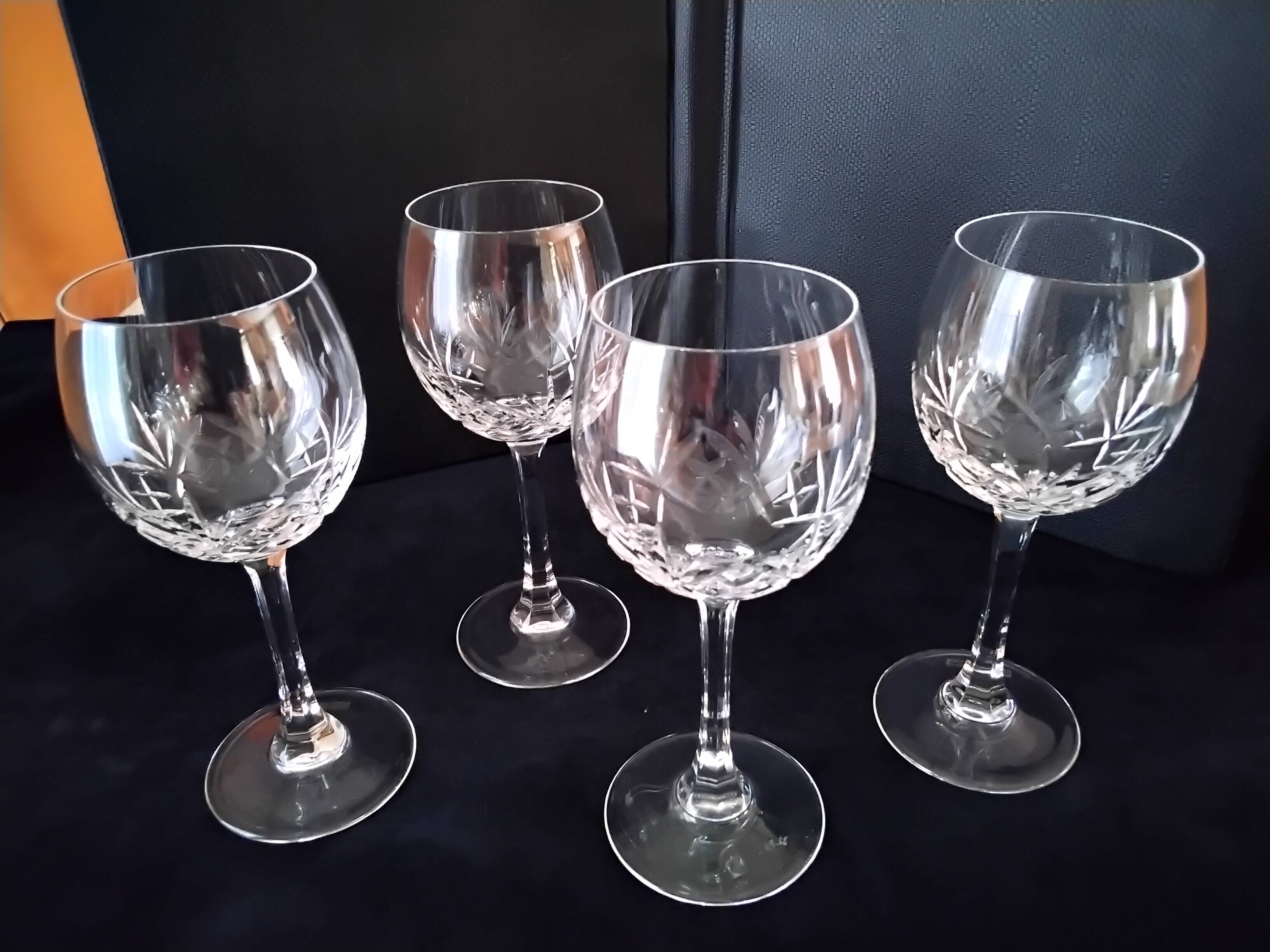 4 large crystal wine glasses (from Lorraine?)
