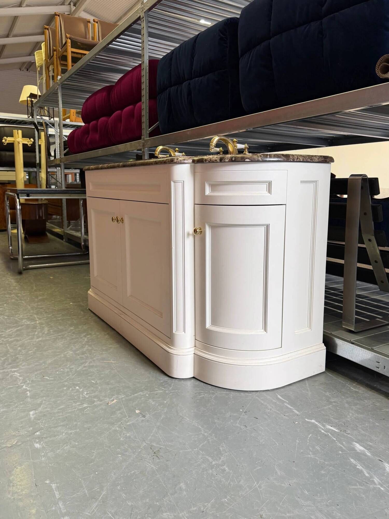 Classic double bathroom cabinet with marble top and gold fittings