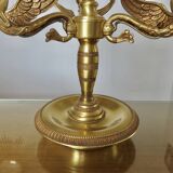Lampe Lucien Gau style Empire en bronze massif doré à l'or vif "aux cygnes"