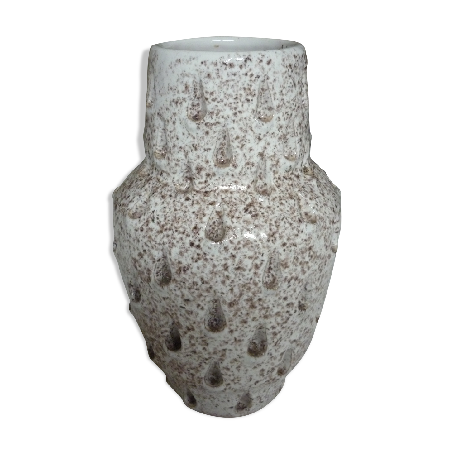 Spotted white ceramic vase with hollow form of tears