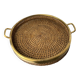 Circular rattan and brass tray, Italy, 1970s, 38 cm diameter