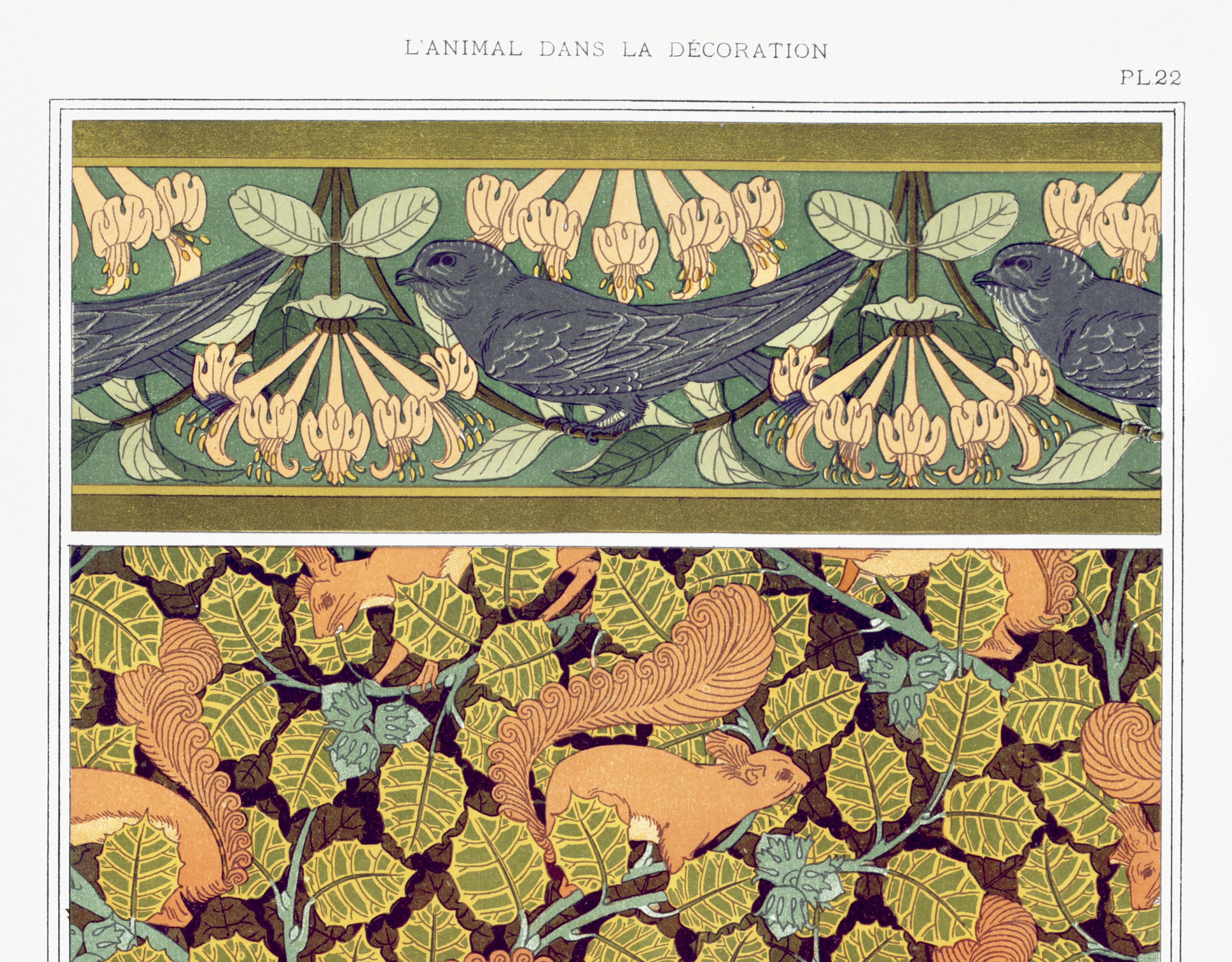 Poster “Squirrels and Hazel Tree”, after an Art Nouveau lithograph