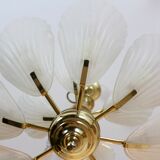 French chandelier in brass with Murano glass shells, 1970s