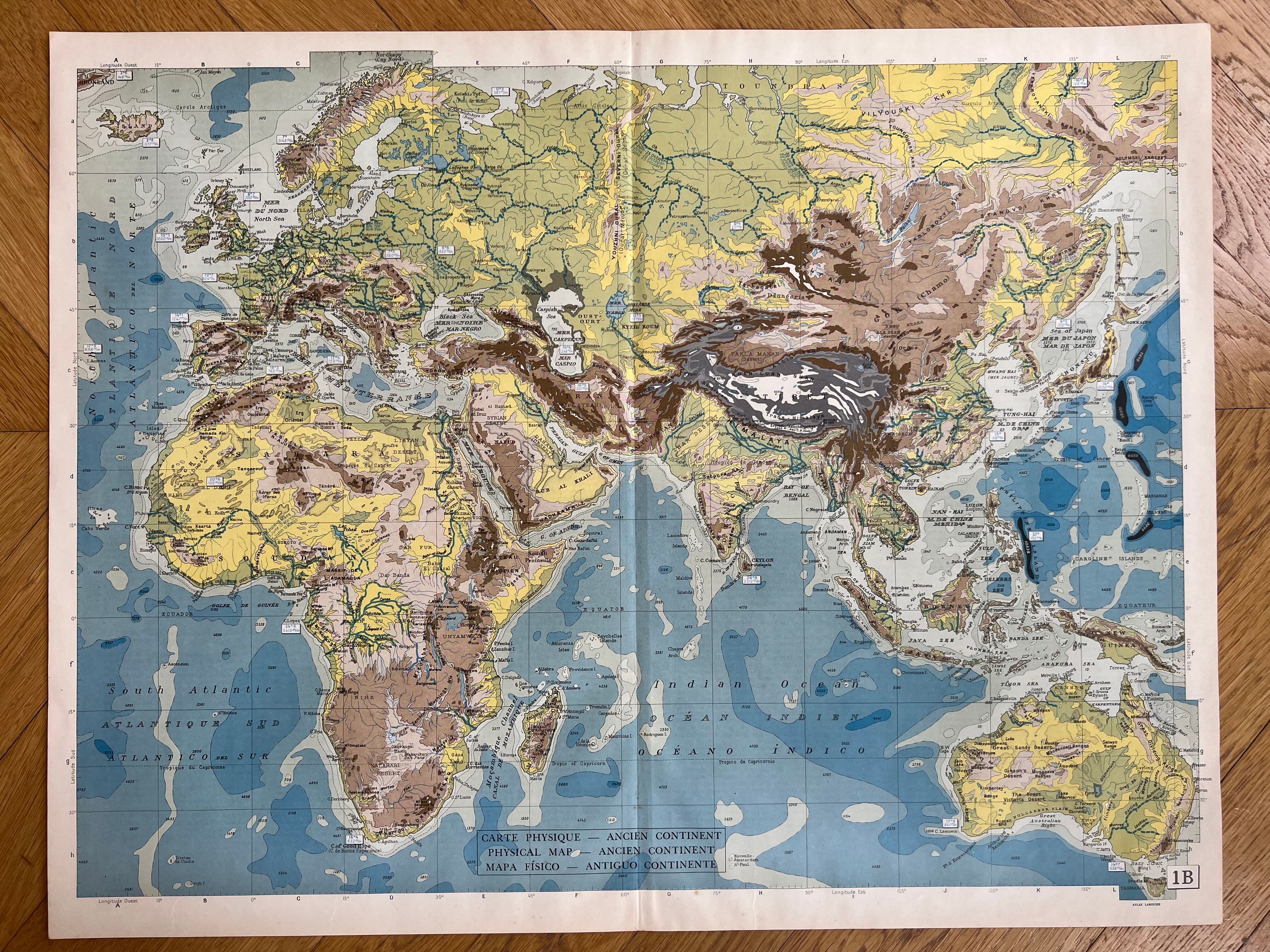 Old physical map — Ancient Continent | Europe, Africa, Asia & O