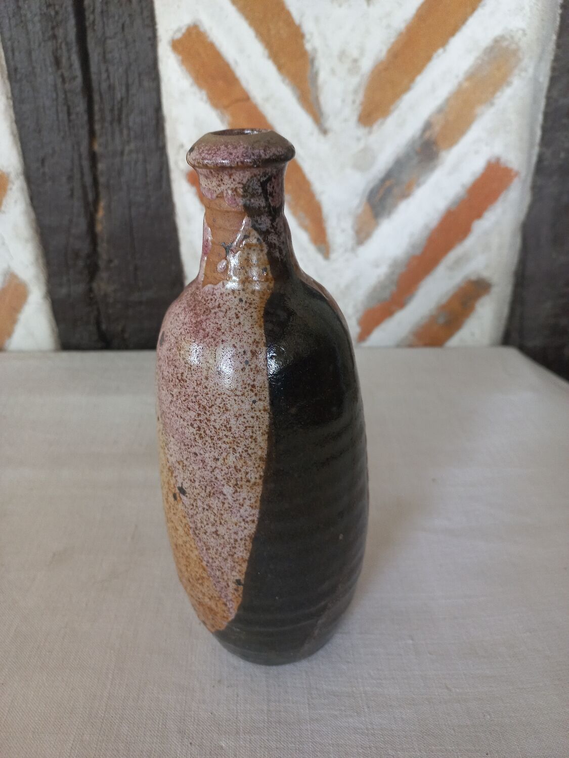 Vase bottle soliflore enamelled earth