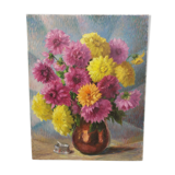 Table signed "Bouquet de dhalias"