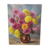 Table signed "Bouquet de dhalias"