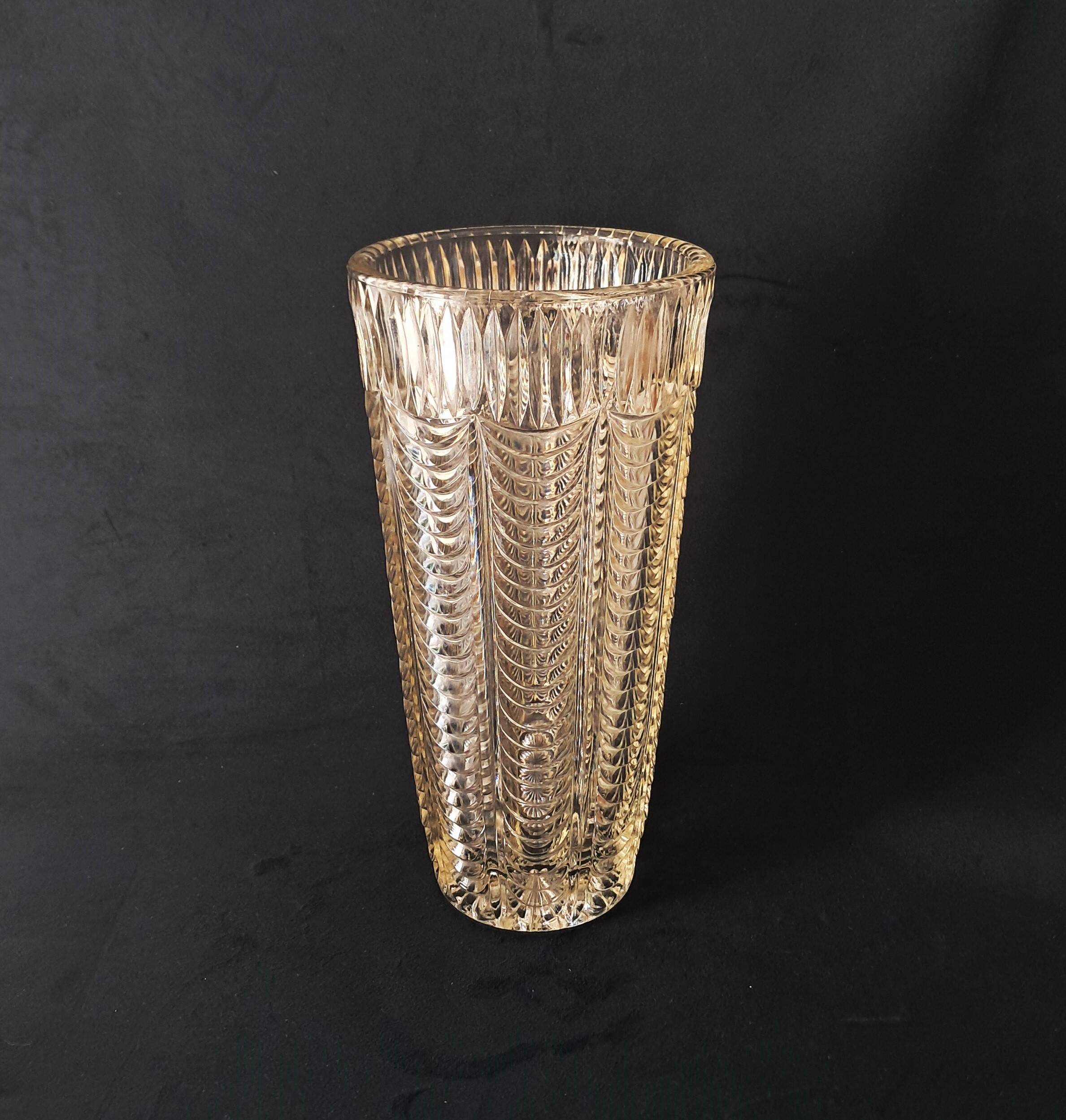 Large Art Deco Style Clear Pressed Glass Vase