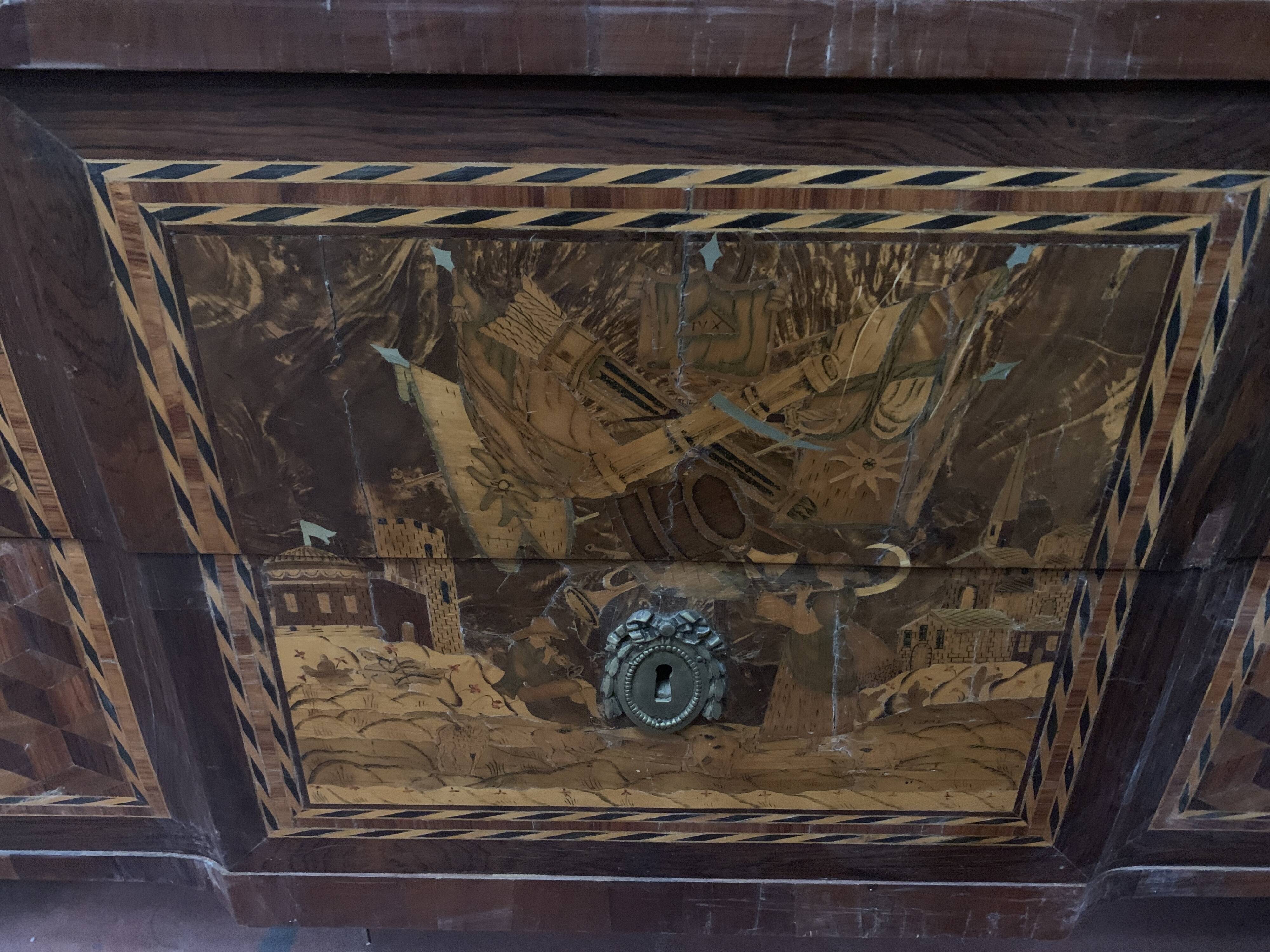Transition chest of drawers in rosewood and amaranth veneer, 19th century