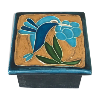Vintage bird wood and ceramic box