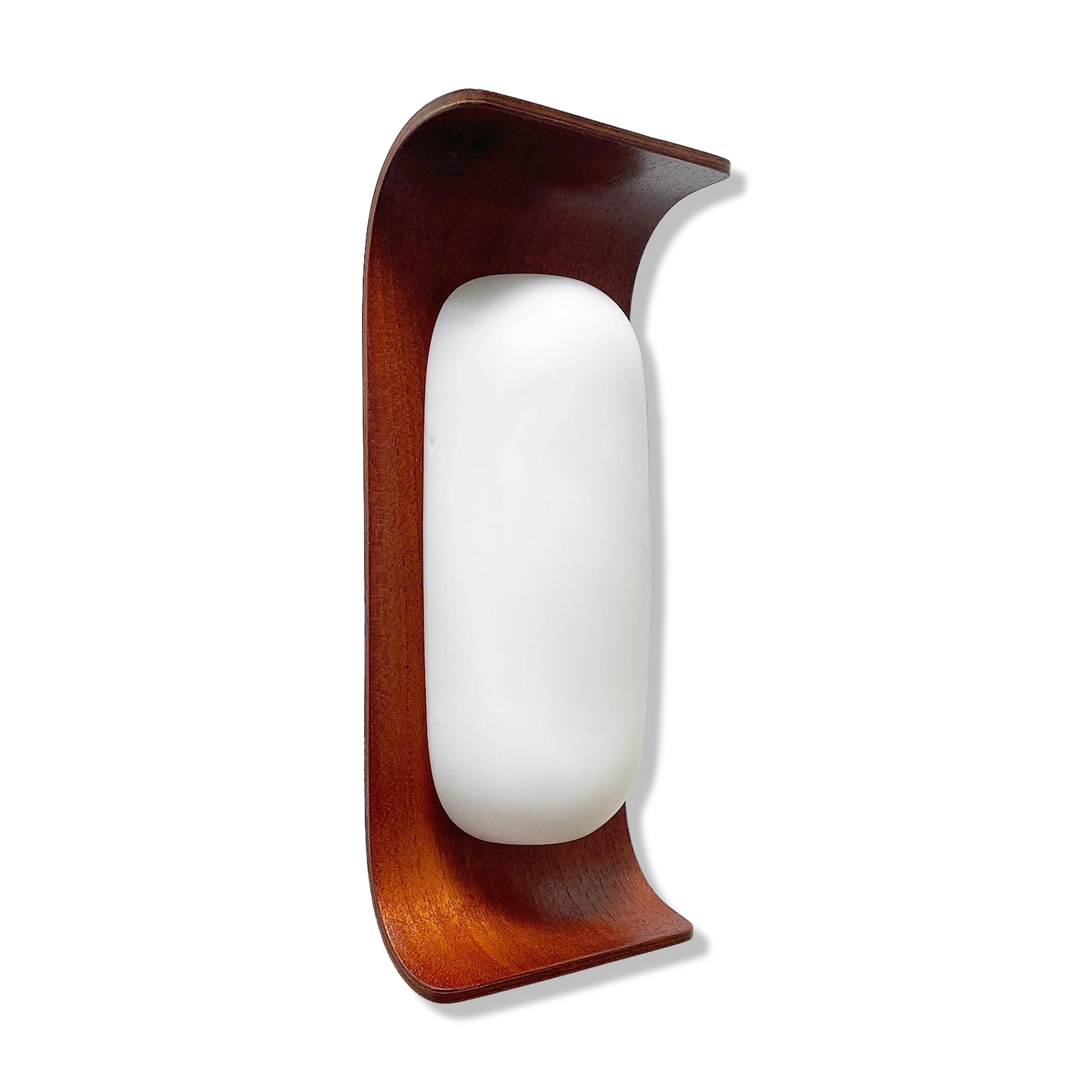 Wall lamp Goffredo Reggiani in teak wood and opaline 1960