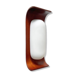 Wall lamp Goffredo Reggiani in teak wood and opaline 1960