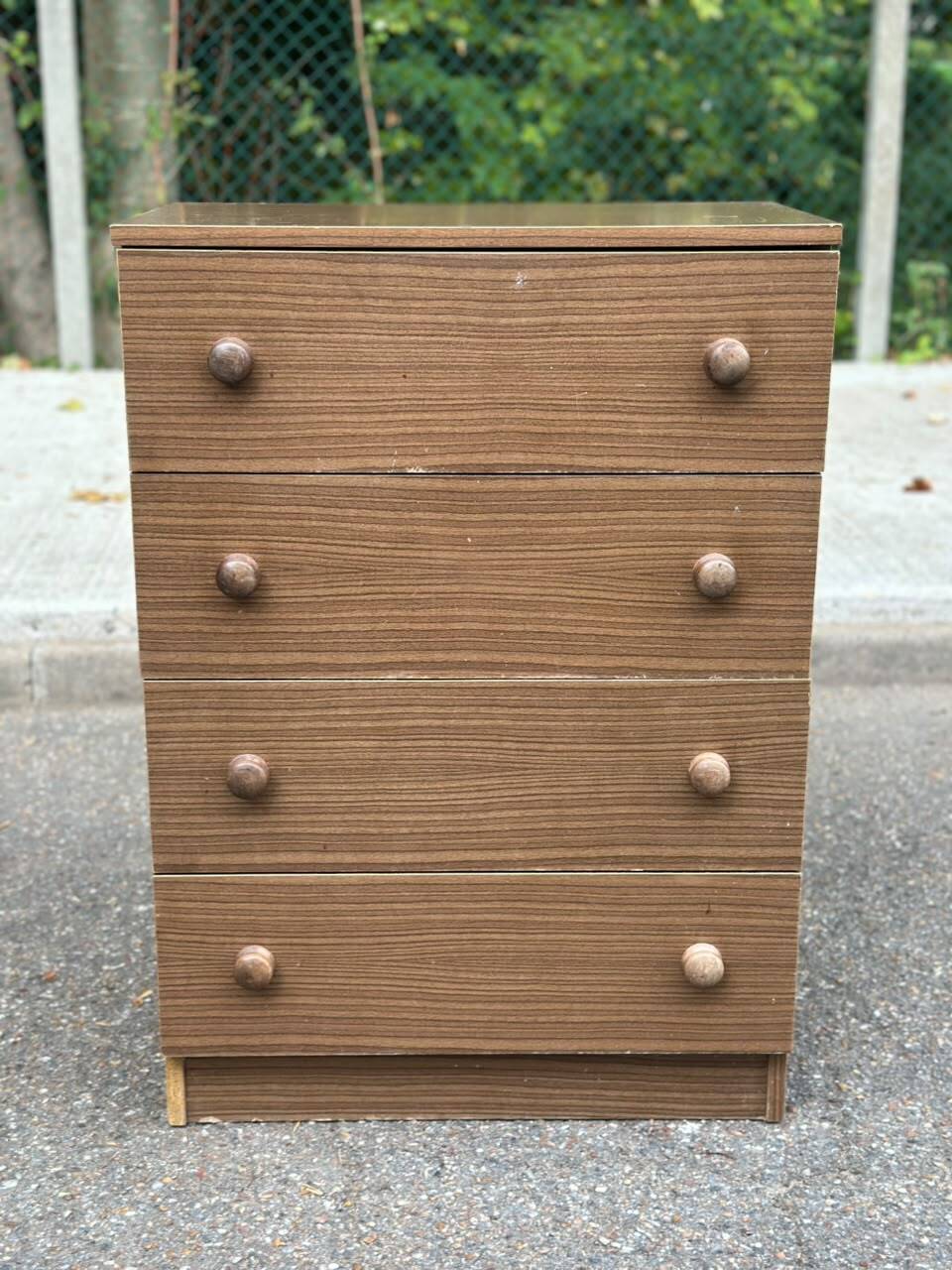 commode 4 tiroirs compacte — Effet bois foncé