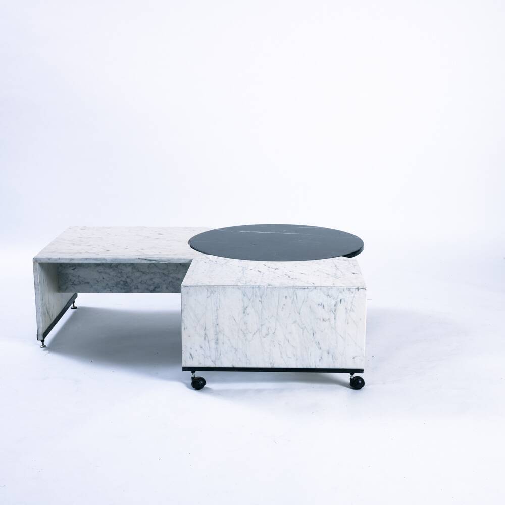 Table basse réglable en marbre noir et blanc italien, années 1980