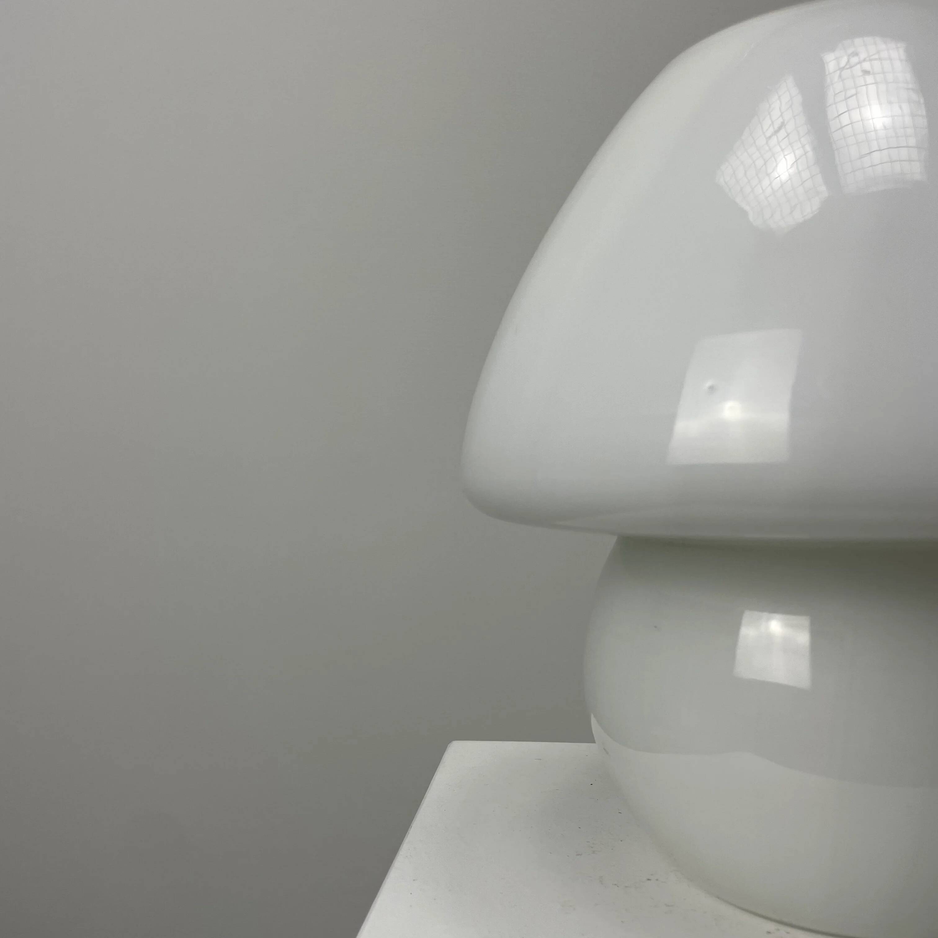 1970s white glass mushroom table lamp