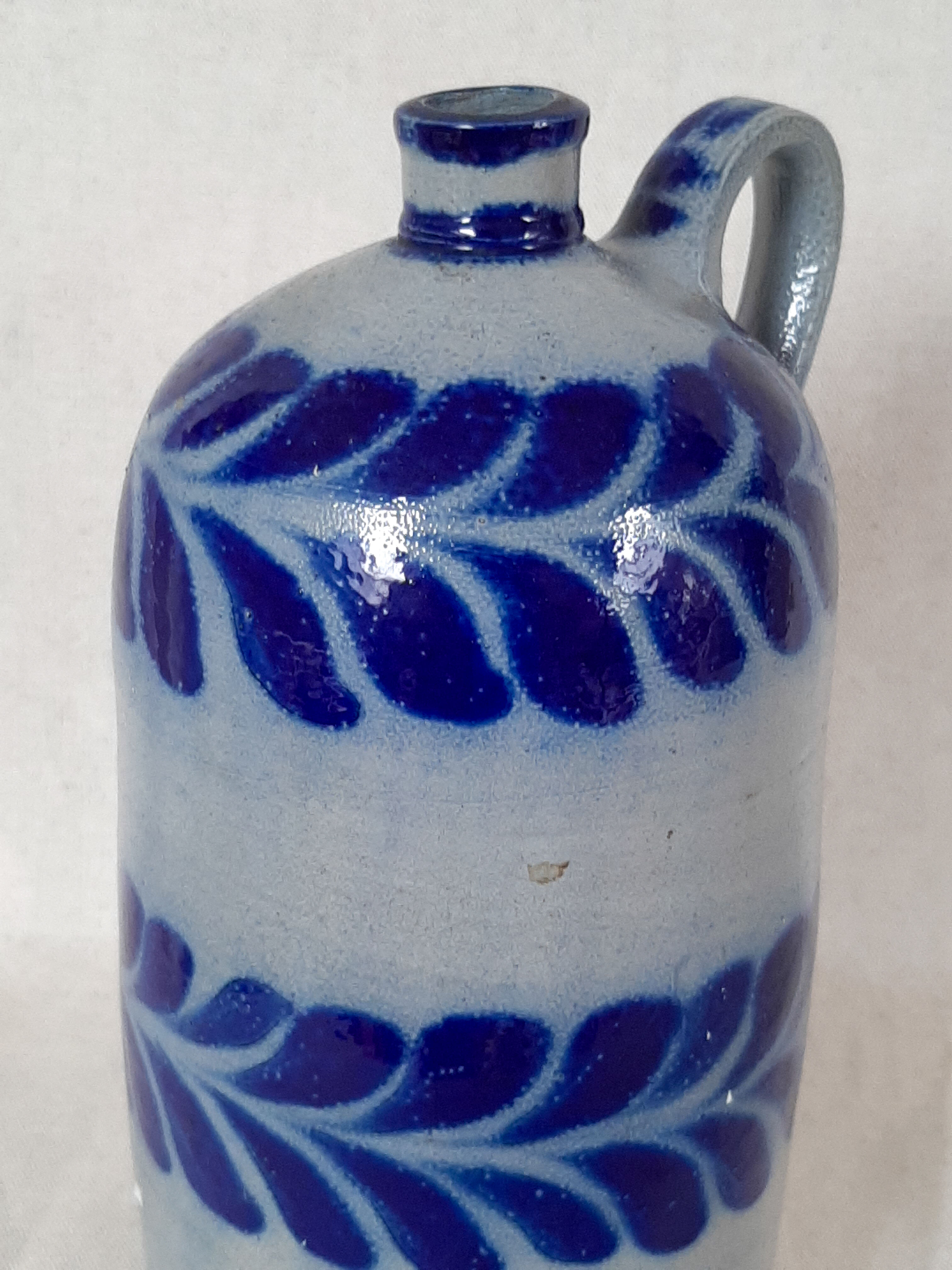 Blue stoneware bottle from Alsace, Schmitter pottery, Betschdorf.