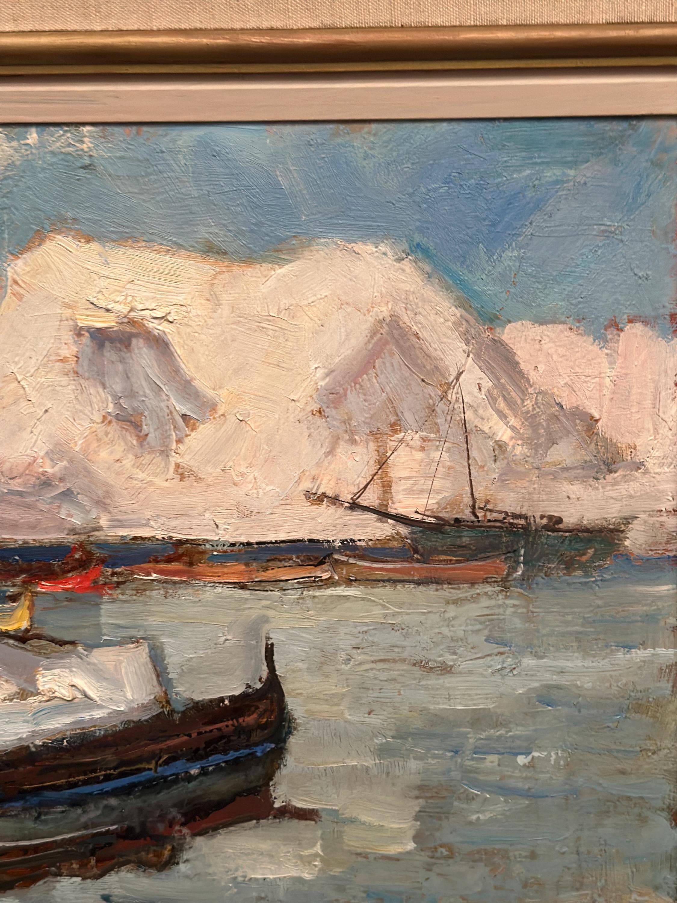 Original Swedish Oil on Panel – “Winter Harbor” by Knut Norman – Signed – Vintage & Framed