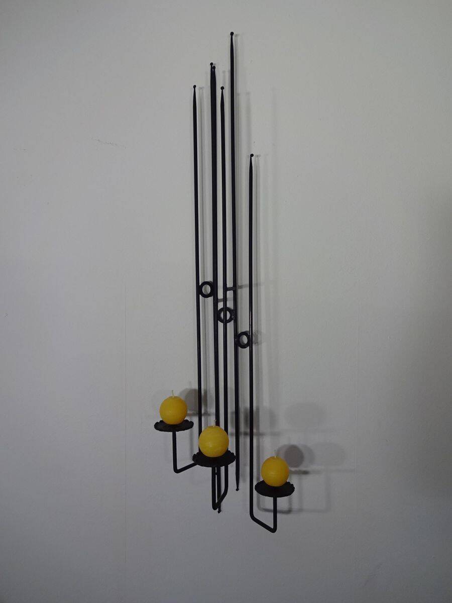 Brutalist German Iron Wall Candleholder, 1960s