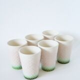 Set of 6 pink and green slip glasses Digoin Sarreguemines, 1970