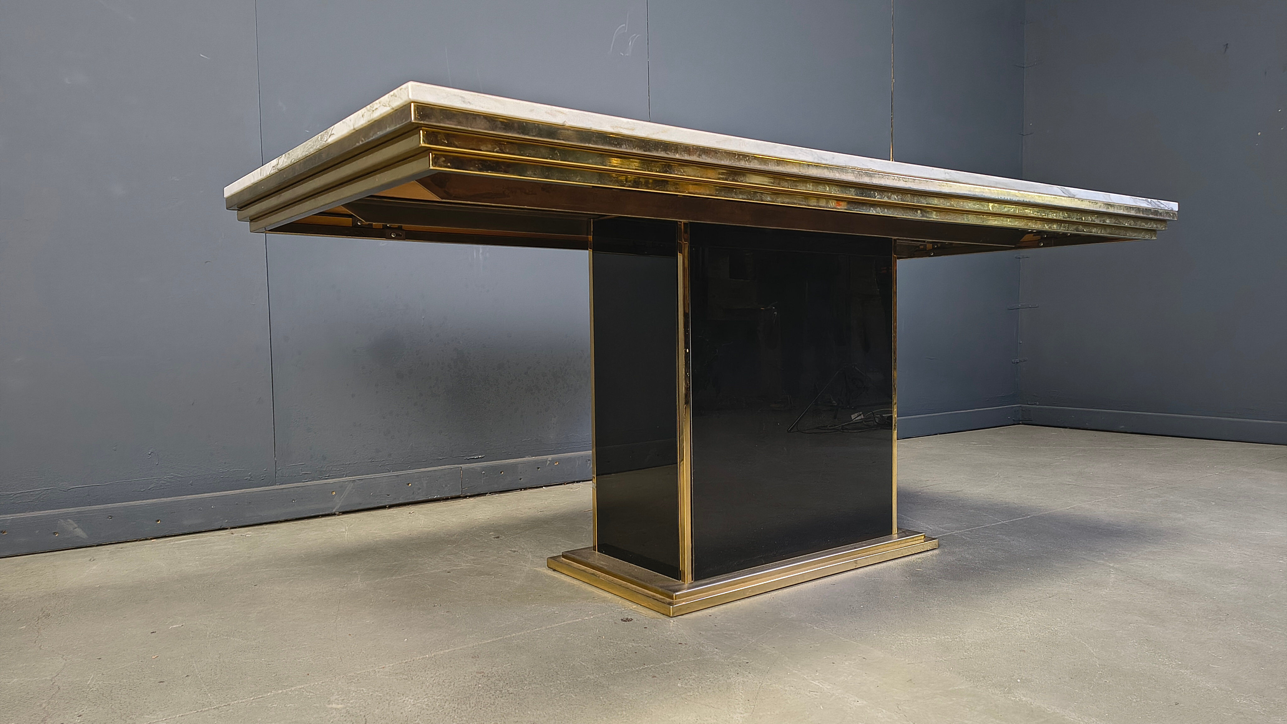 Vintage white marble and brass dining table, 1970s
