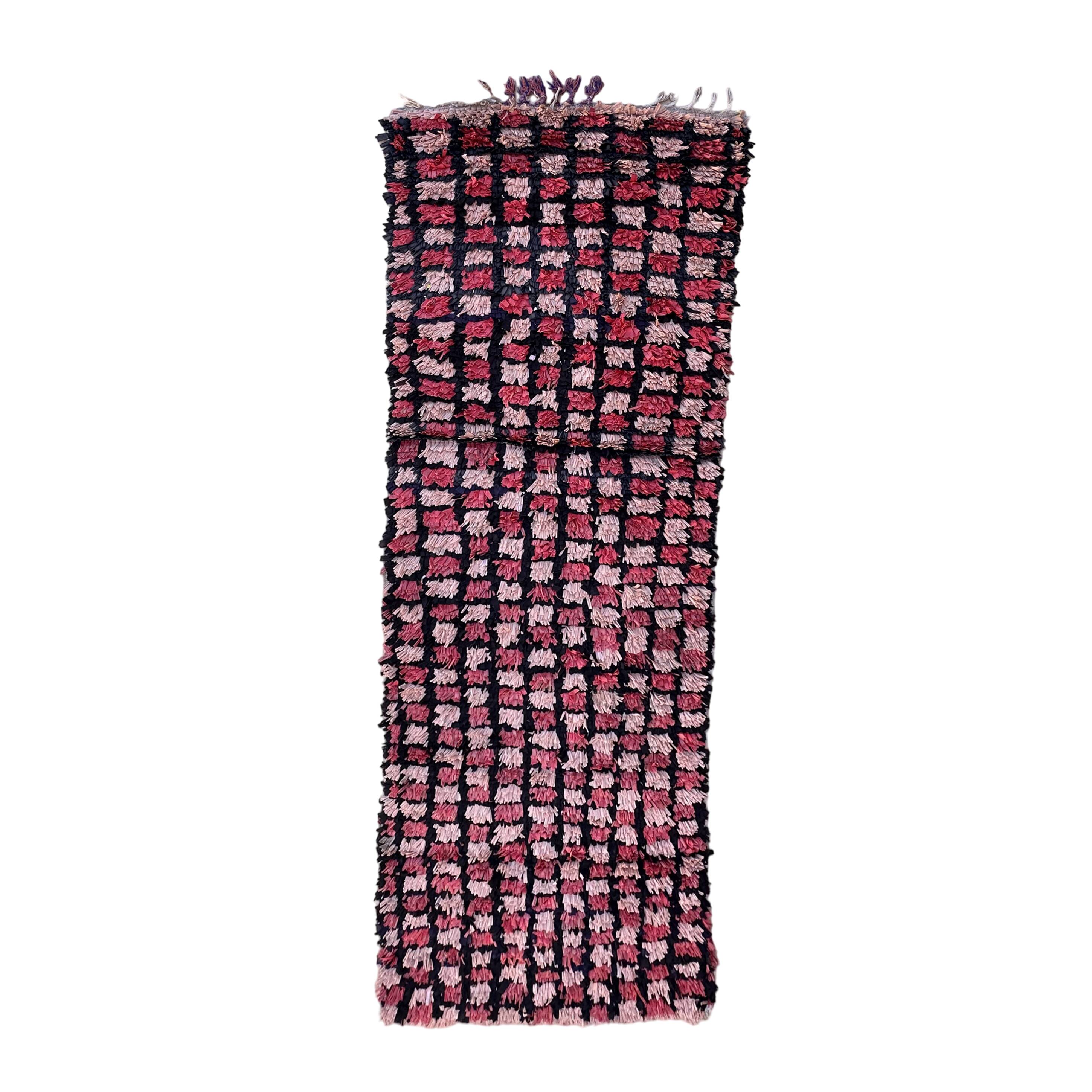 Tapis Berbère Boucherouite rose - 90 x 272 cm