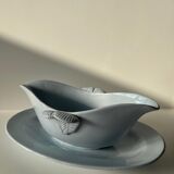 Flat set and light blue saucière earthenware from Montereau