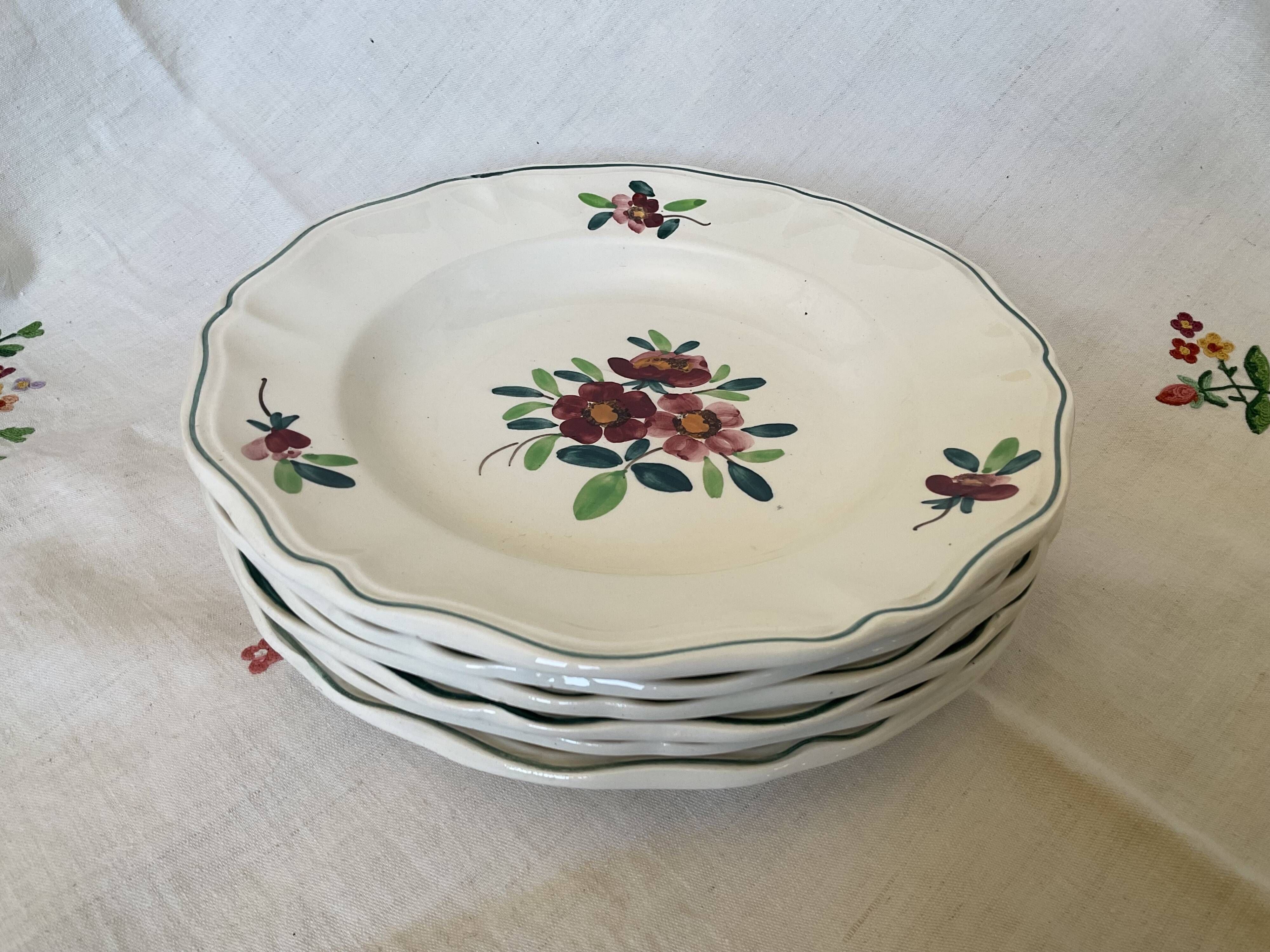 6 old soup plates, Sarreguemines, Amazona model, 1910