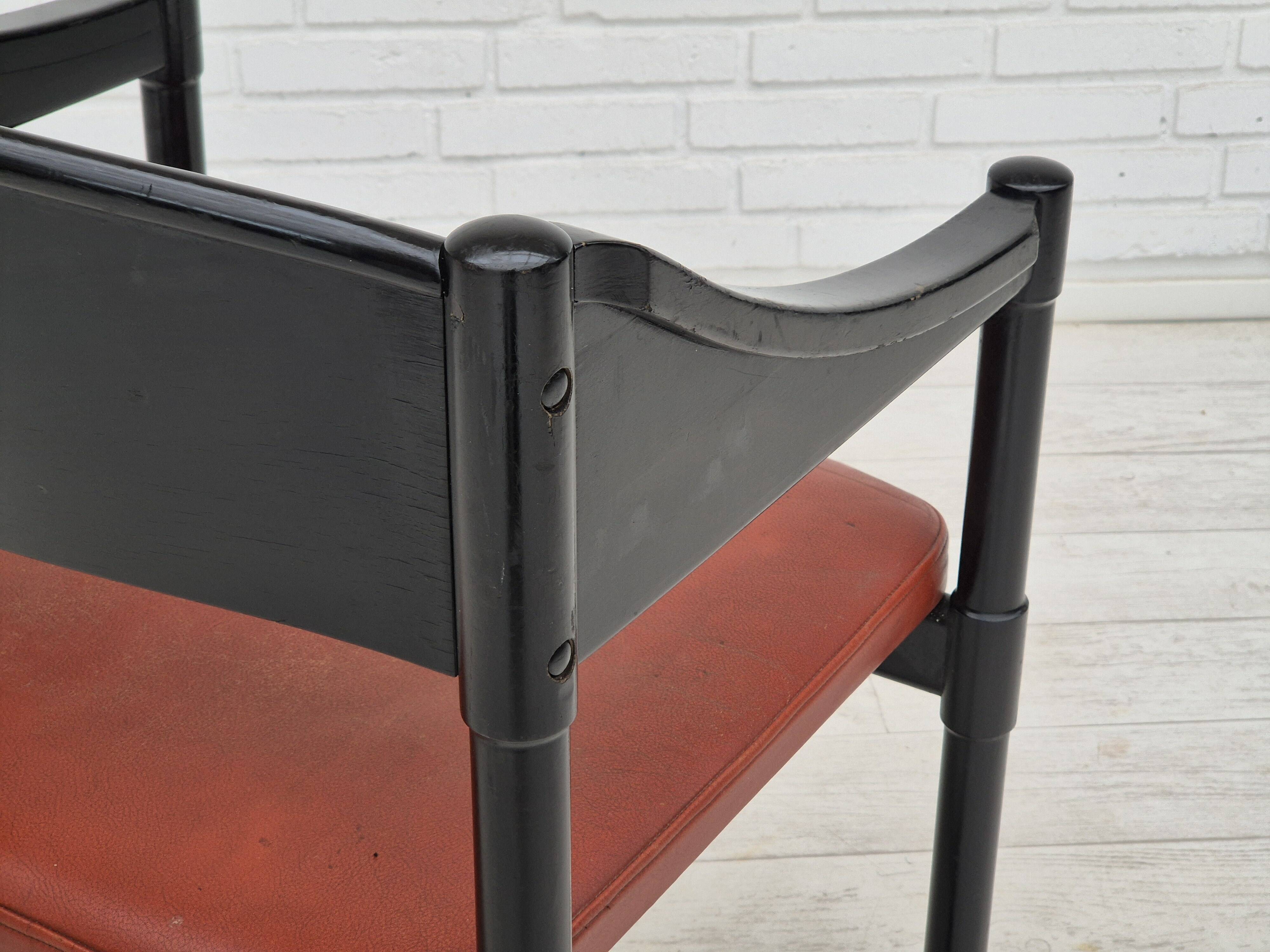 1970s, set of 4 Finnish armchairs by Lepokalusto, original condition, birch wood, leather.