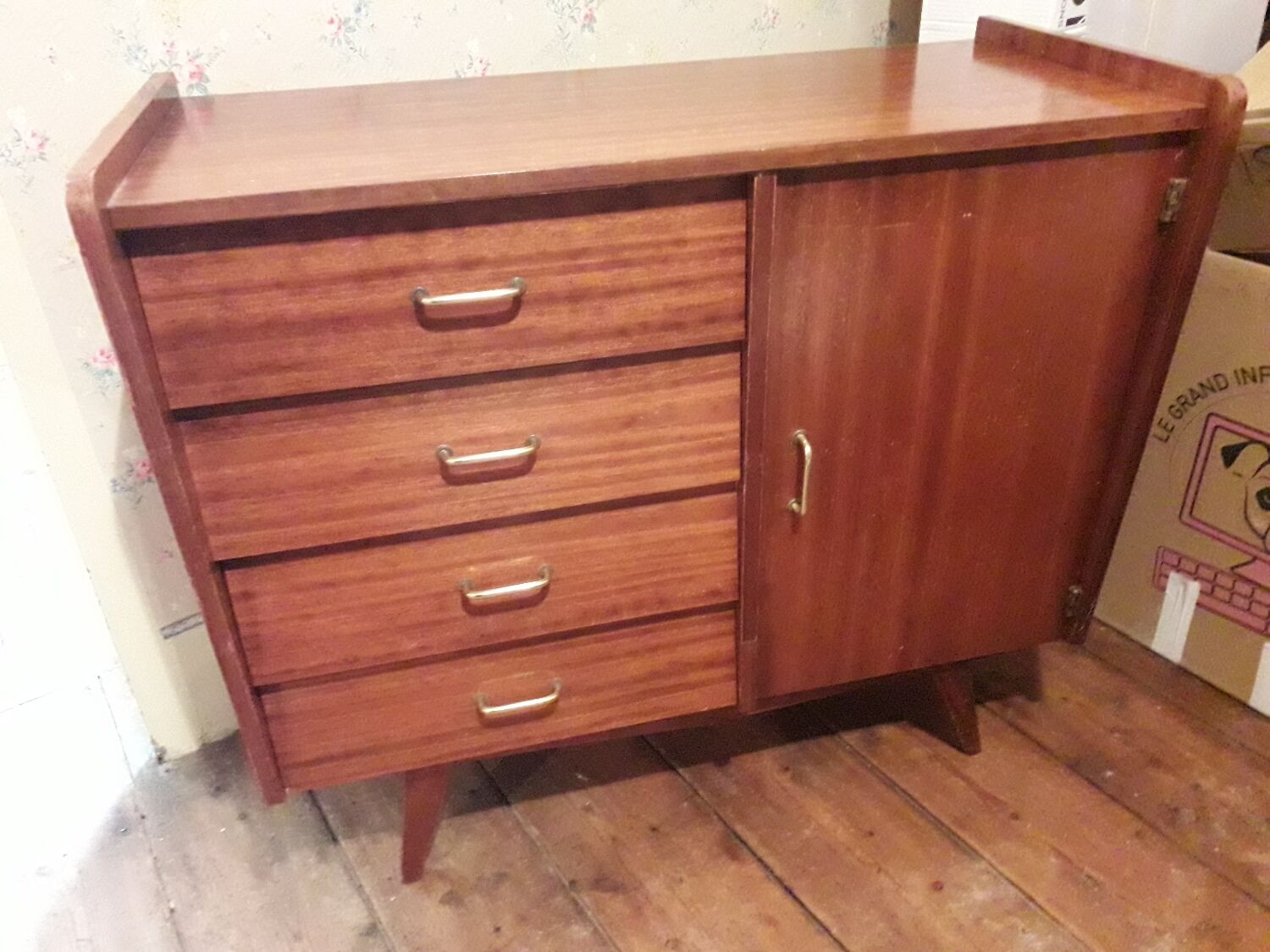 Vintage teak chest of drawers with compass legs