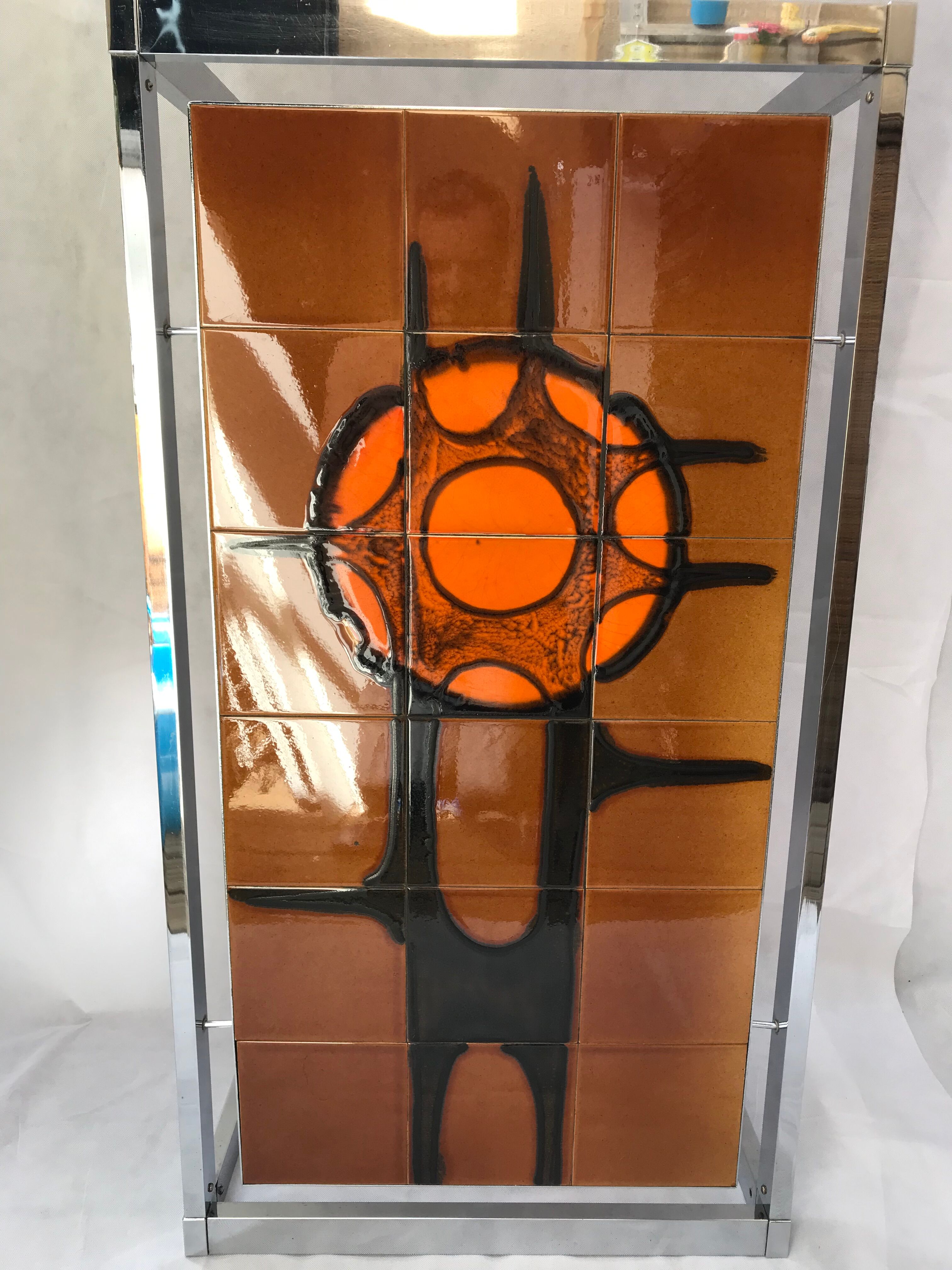 Metal and ceramic earthenware coffee table