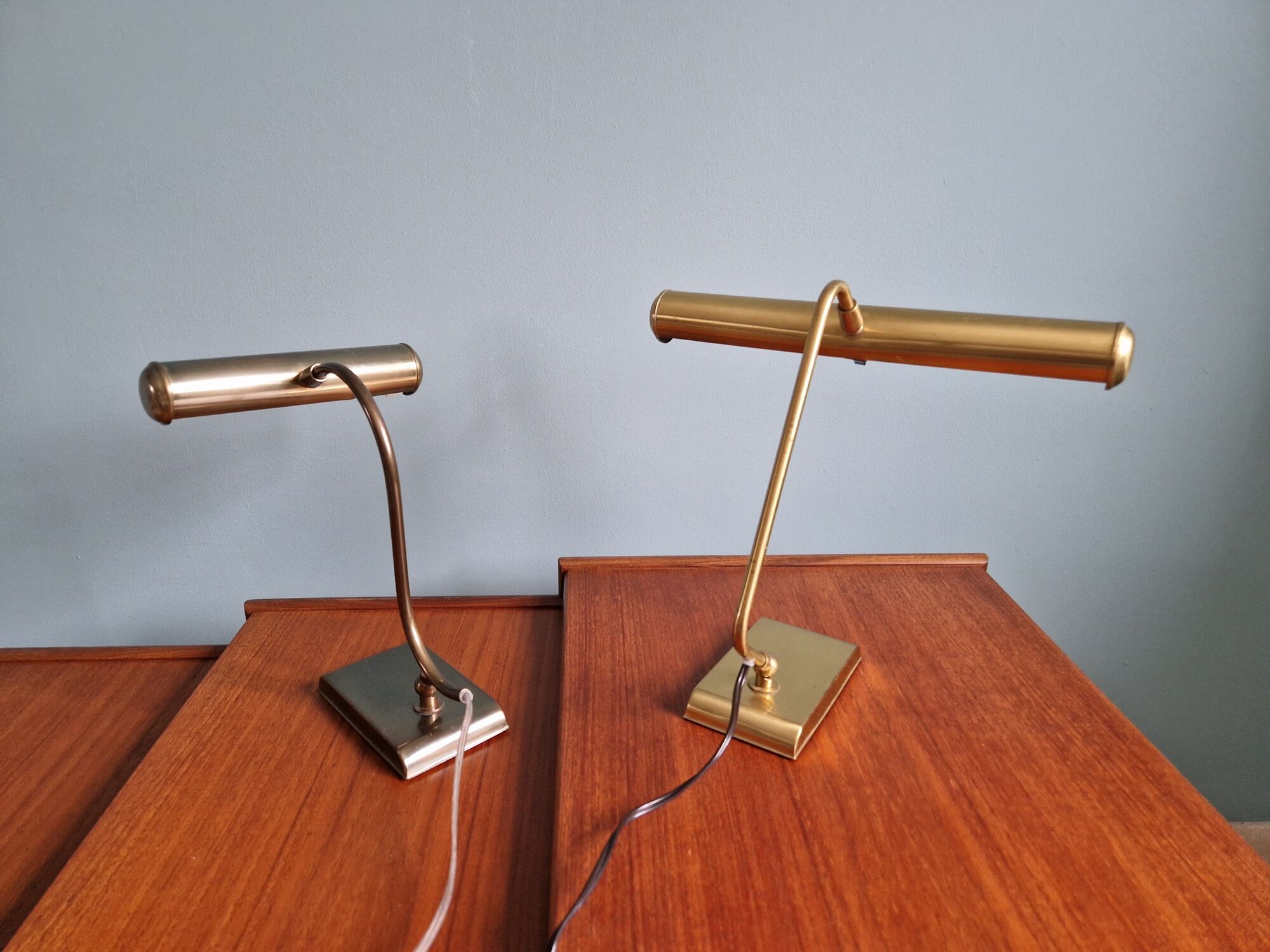 Pair of brass desk/piano lamps, 1950s-60s